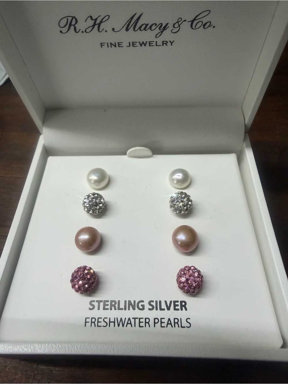 Sterling Silver Freshwater Pearl and Crystal Earring Set - White, Pink